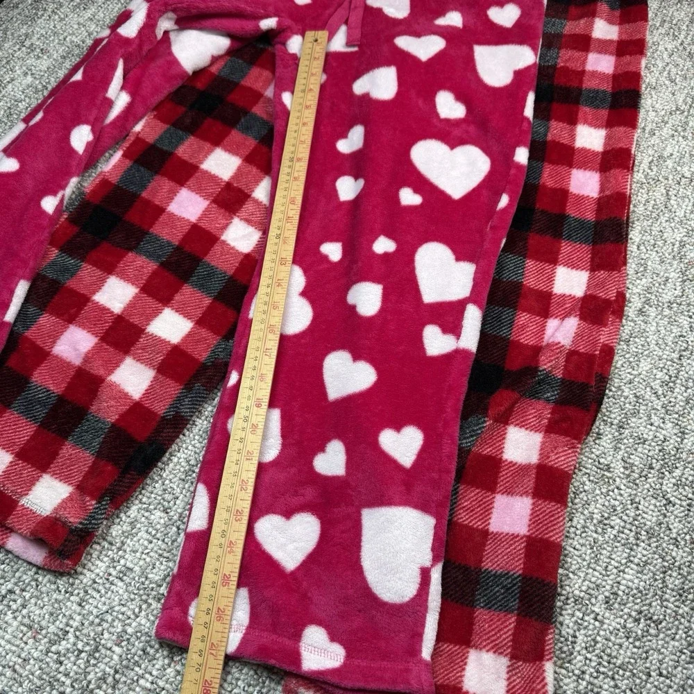 Faded Glory Lot of 2 Womens Large Sleepwear Pants Plaid Hearts Red Pink Pajama